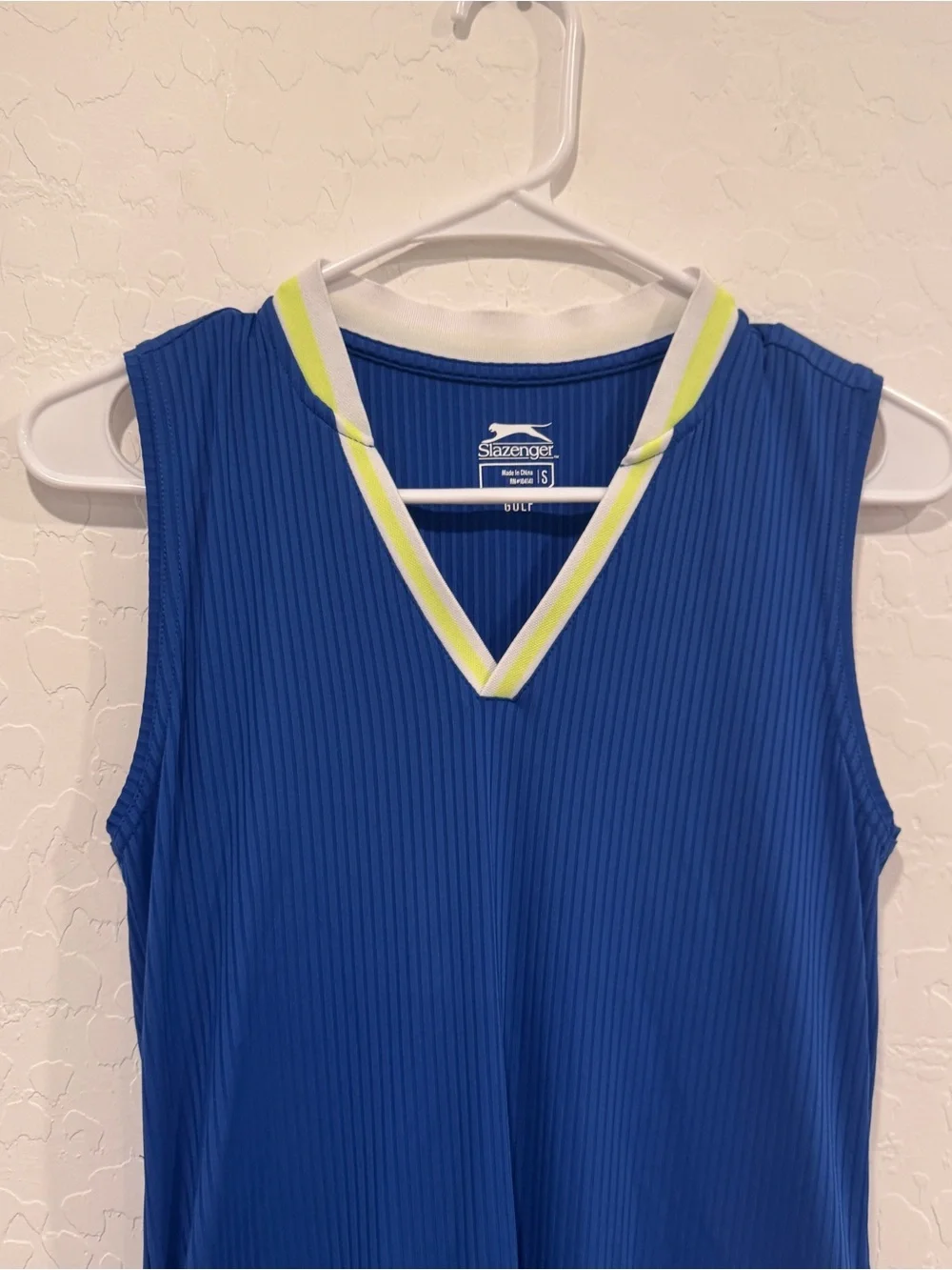 Slazenger Blue Sleeveless Tennis Dress with White and Neon Yellow Trim - Picture 2 of 9
